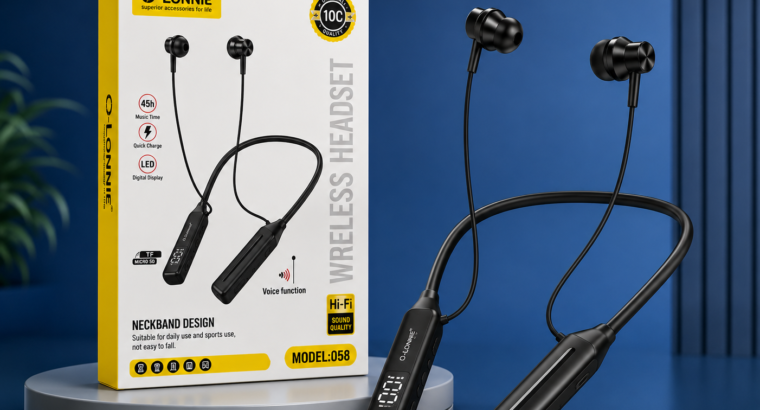 O-LONNIE 058 Wireless Bluetooth Neckband – Hi-Fi Sound | LED Display | Quick Charge