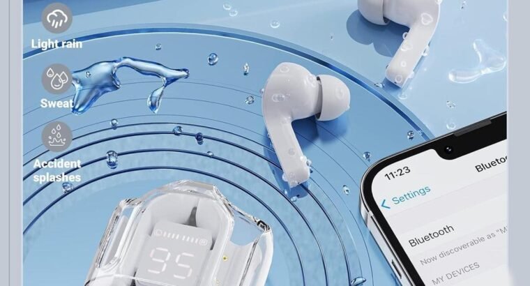Stylish Grey Bluetooth Earbuds with clear case