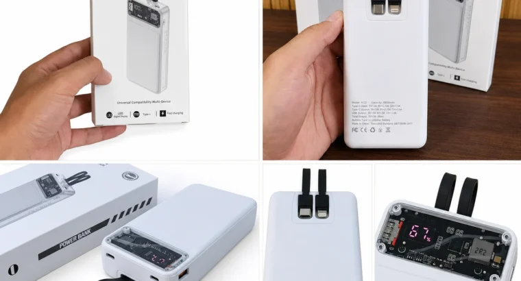 66W Fast Charging Power Bank 20000mAh – Built-in Cables – LED Display