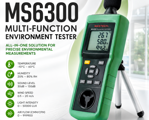 MASTECH MS6300 6-in-1 Environment Tester | Temperature, Humidity