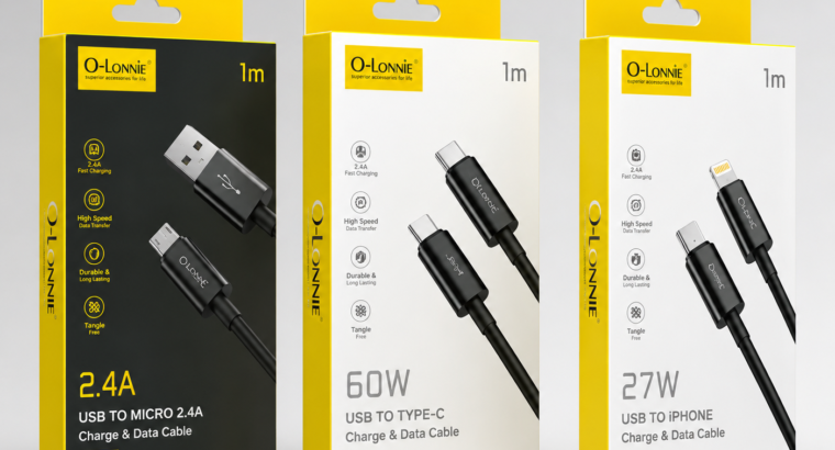 O-LONNIE 1M Fast Charging and Data Cables – Micro, Type-C and Lightning