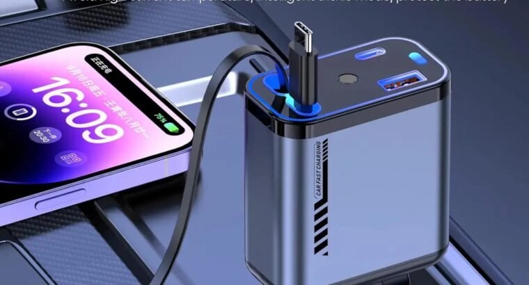 🚗 4 In 1 Fast Charging Car Charger | 180° Adjustable | USB + Type-C | Smart Protection