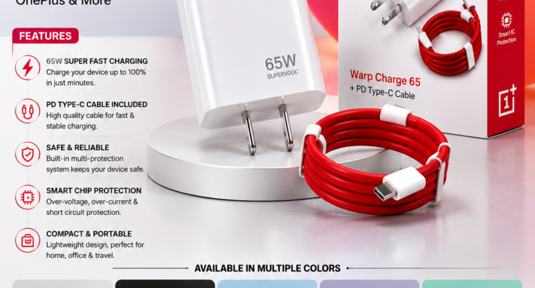 OnePlus Original Style 65W SuperVOOC / Warp Charger + PD Type-C Cable
