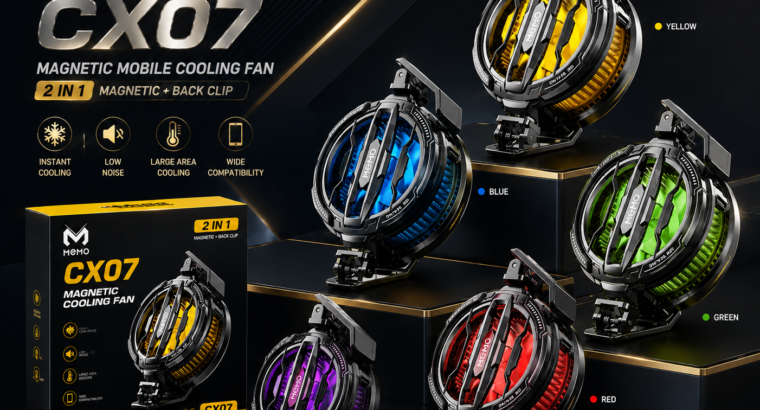 MEMO CX07 Magnetic Mobile Phone Cooler Fan | 15W Gaming Cooling Radiator | Magnetic + Back Clip | PUBG Gaming Cooler | Yellow