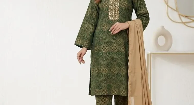 Green Arbic Lawn 3Pcs Block Printed set
