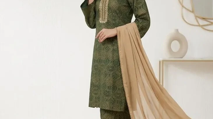 Green Arbic Lawn 3Pcs Block Printed set