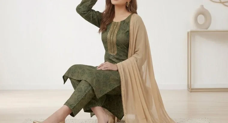 Green Arbic Lawn 3Pcs Block Printed set