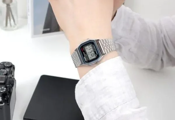 Stainless Steel Digital Watch for Men Silver Water Resistant