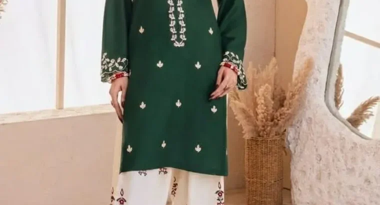 Green Embroidered Lawn Shirt and Cotton Trouser Set